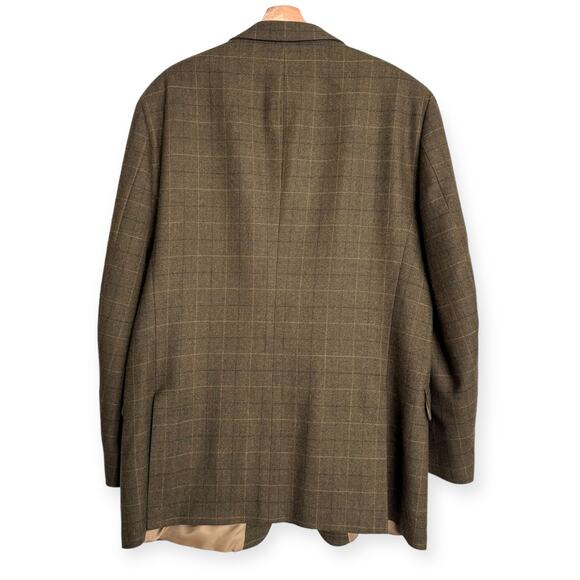 T. Harris London 100% Lambswool Brown Plaid Three Button Blazer Men's Size 44L - Picture 2 of 13